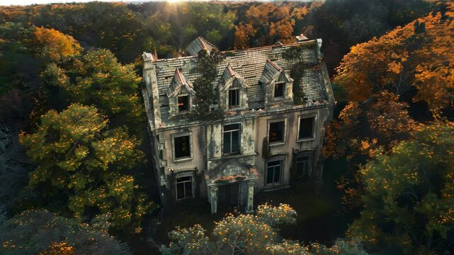 aerial view of abandoned house Footage 4K