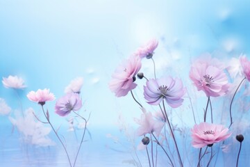 Fototapeta premium Blue background wallpaper with floral pattern