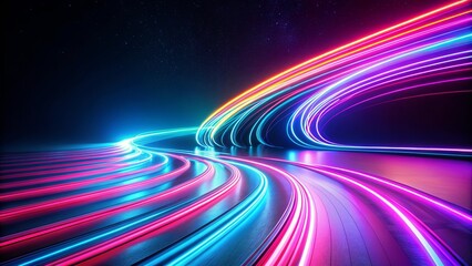 Modern and dynamic dark background with neon light trails, neon, lights, trails, futuristic, abstract, vibrant, glow