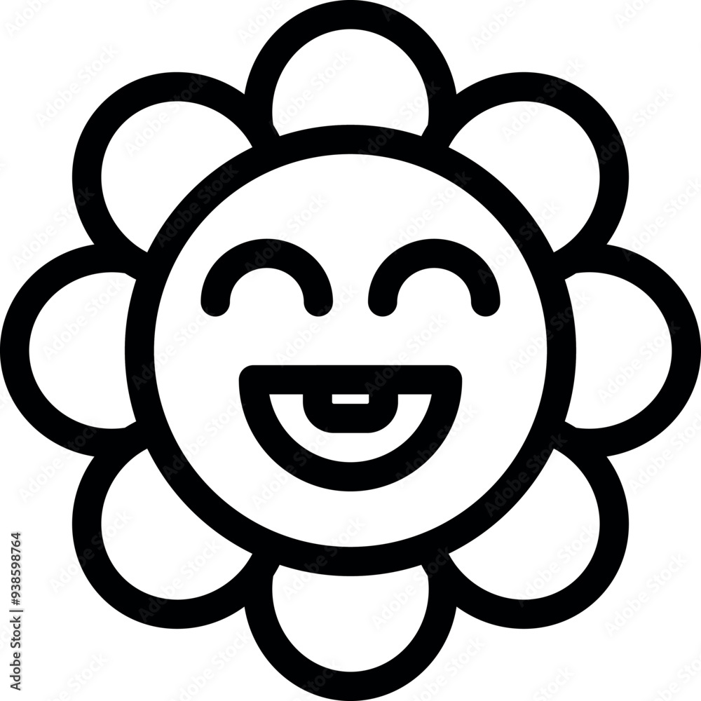 Sticker Simple, cartoon style illustration of a smiling flower