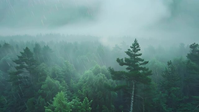 Aerial View of forest during rain Footage 4K