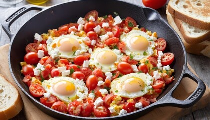  Delicious breakfast skillet with eggs tomatoes and feta cheese