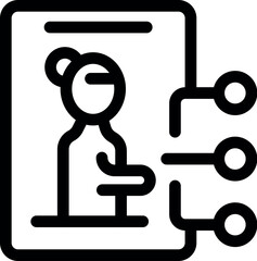 Line icon of a woman connecting to a network, representing the concept of online data sharing and privacy