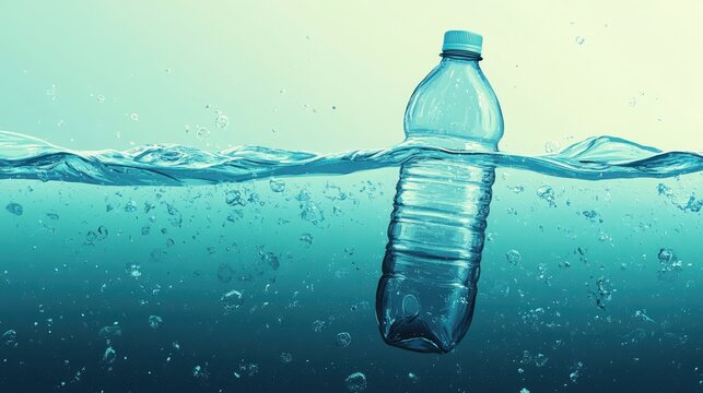 A bottle of water is floating in the water