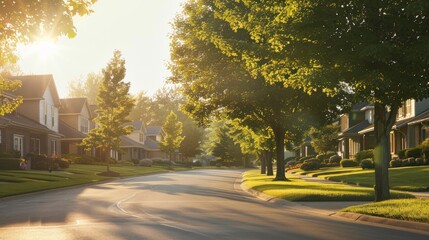 Obraz premium Sunlit Suburban Street