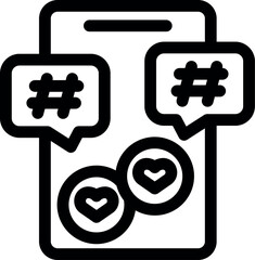 Obraz premium Social media engagement is visualized with this icon showing hashtags and hearts on a smartphone
