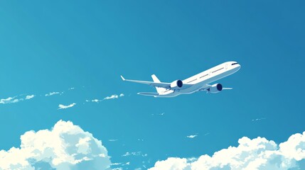Fototapeta premium Airplane flying in the sky - travel background with flying airplane with blank livery