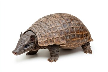Fototapeta premium A Three-Banded Armadillo Walking on a White Background