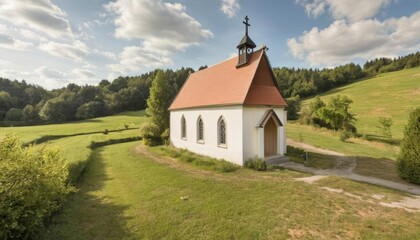 Fototapeta premium Peaceful rural church in a serene landscape