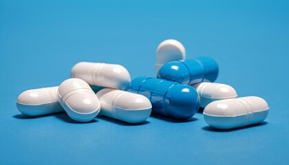  A collection of colorful capsules against a blue backdrop