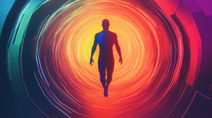 Silhouette of a Man in a Colorful Vortex