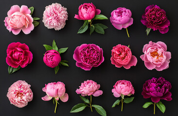 Pink Peonies on Black.