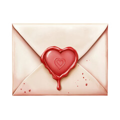 A romantic letter featuring a unique red heart seal, symbolizing love and passion. The artistic envelope showcases drips of wax, enhancing the emotional allure of correspondence.
