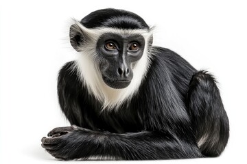 Obraz premium Black and White Colobus Monkey Resting on White Background