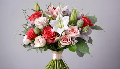 Obraz premium Elegant bouquet of roses and lilies in a vase