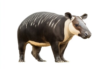 A Striped Tapir Standing on a White Background