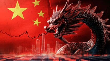 This image of a disintegrating Chinese dragon represents China's financial crisis and economic hardships in a recession.