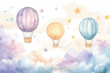 Obraz premium Hot Air Balloons Watercolor.