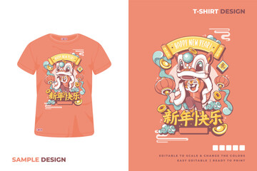 chinese lions dance t shirt design