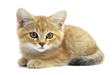 Obraz premium Close-up of a Curious Golden Tabby Kitten Sitting on White Background