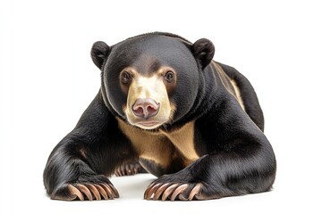 Naklejka premium Close-up of a Sun Bear Lying Down with Claws Extended