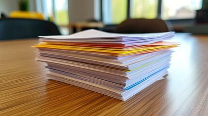 Stack of Papers on a Wooden Desk