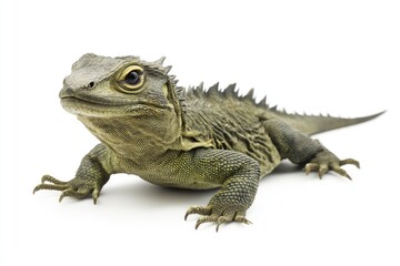 Fototapeta premium A green tuatara lizard with a white background