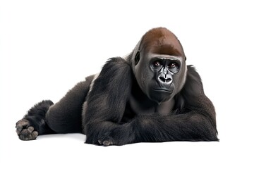Naklejka premium A Western Lowland Gorilla Lying on a White Background