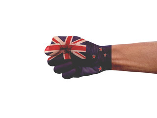 fist punch painted with new zealand flag colors isolated on white background
