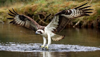 Fototapeta premium Elegant bird in flight over water