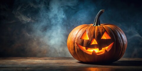 Spooky jack-o'-lantern on dark background, Halloween, pumpkin, autumn, decoration, creepy, illuminated, festival, holiday