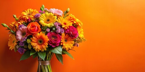 Fototapeta premium Vibrant flower bouquet with an orange background, flowers, bouquet, vibrant, colorful, orange, background