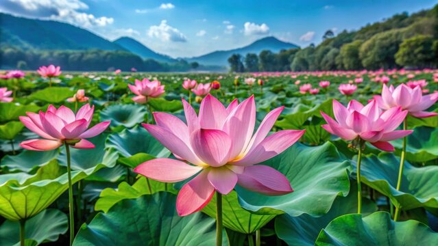Acarlar Longozu in Karasu, Turkey featuring beautiful lotus flowers in bloom, Acarlar Longozu, Karasu, Turkey, lotus flower
