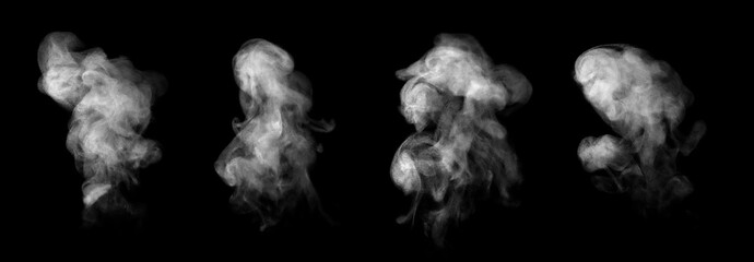 set texture cold mist or hot vapor isolated on a black background. white smoke steam spray, and...