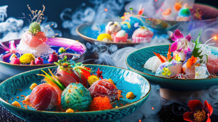 Beautifully lit Japanese dishes showcasing their vibrant, appetizing colors