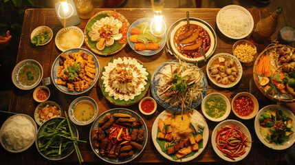 Beautifully lit Vietnamese dishes showcasing their vibrant, appetizing colors