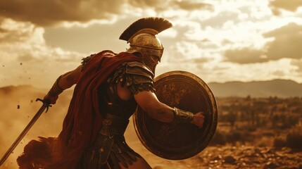 A Roman Gladiator Charging Into Battle