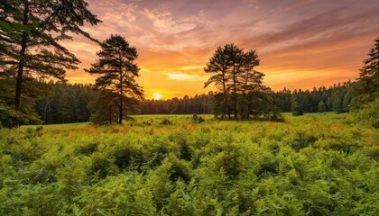  Peaceful sunset in a serene forest clearing