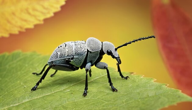  A closeup of a unique insect on a leafy backdrop