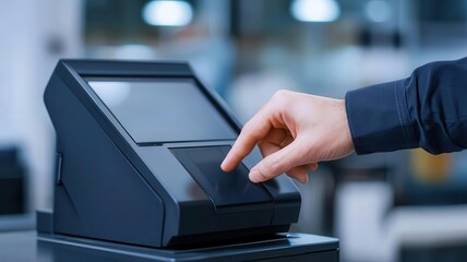 Customer making a payment with a biometric fingerprint scanner, futuristic security, payment, biometric authentication
