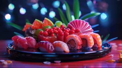 Colorful and delicious Japanese food with natural, realistic lighting
