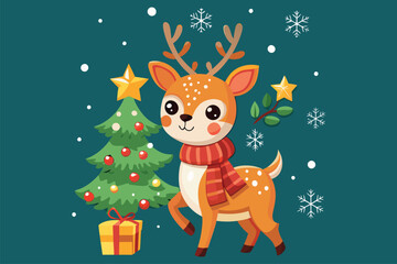 Best  cute deer is celebrating Christmas day  Art Illustrations vector .eps