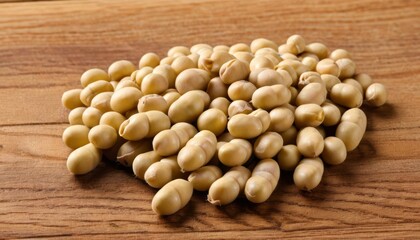  A pile of fresh ripe chickpeas on a wooden surface