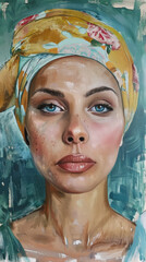 Strong Woman in Headscarf After Chemotherapy for Breast Cancer Awareness
