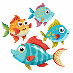 cartoon fishes set, fish simple shape vector isolated