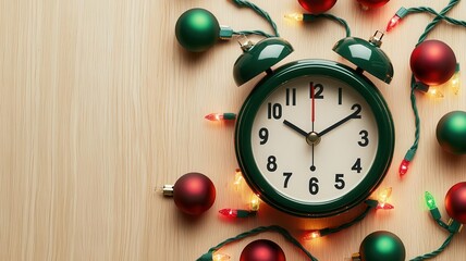 A digital clock counting down to a holiday sale, surrounded by festive lights, top view, creating urgency, digital tone, analogous color scheme