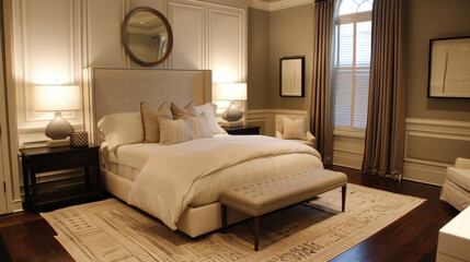 Immaculate bedroom with soft, beautiful lighting
