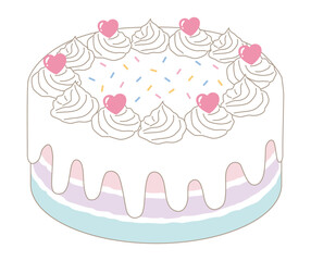 レインボーケーキのベクターイラスト。ハート、スイーツ、アイコン、お菓子、ホイップ
