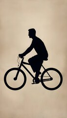 Naklejka premium A black iconic image of a man riding bicycle on a beige ceramic background, cyclist, cycle design in simple lines, rider geometric bicycle cycling bike biker bicyclist illustration with bold outlines