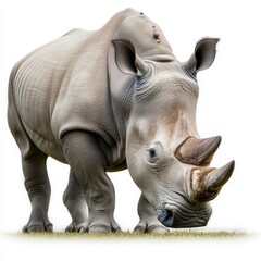 A majestic rhinoceros grazing, showcasing its unique features and strength, symbolizing wildlife conservation and nature's beauty.